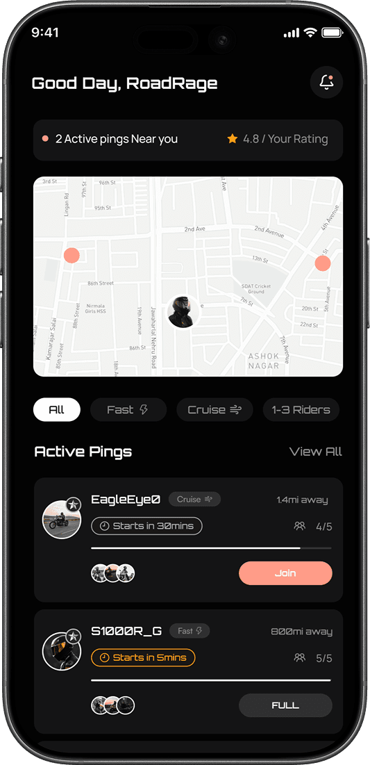 View Active Pings – map and active pings list